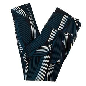 Sweaty Betty Black Teal White Striped Leggings